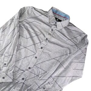 Buttercloth Shirt Mens Large Gray Geometric Stretch Long Sleeve Button Up Casual